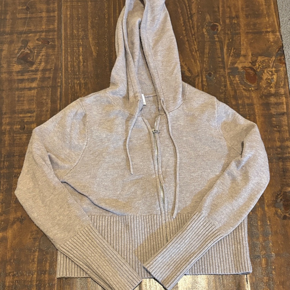 Gilly Hicks Cropped Cream Zip-Up Hoodie